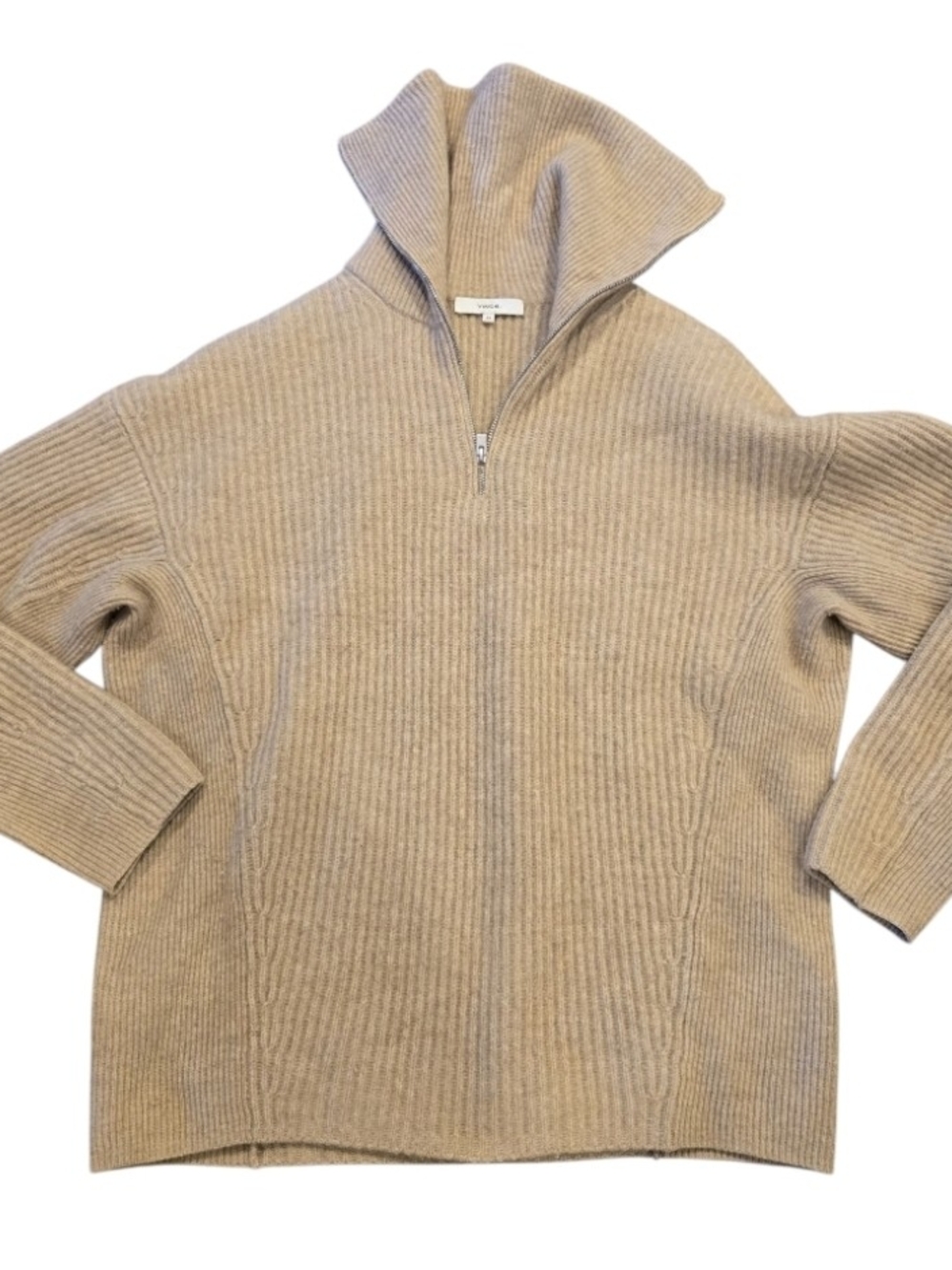 VINCE Wool-Cashmere Half-Zip Sweater in women's XS Beige Retail $522